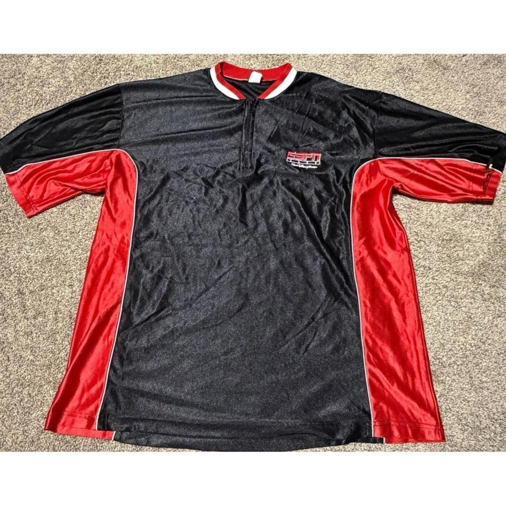 Vintage ESPN Club Walt‎ Disney World 1/4 Zip Jersey Shirt Black Red Mens XL
